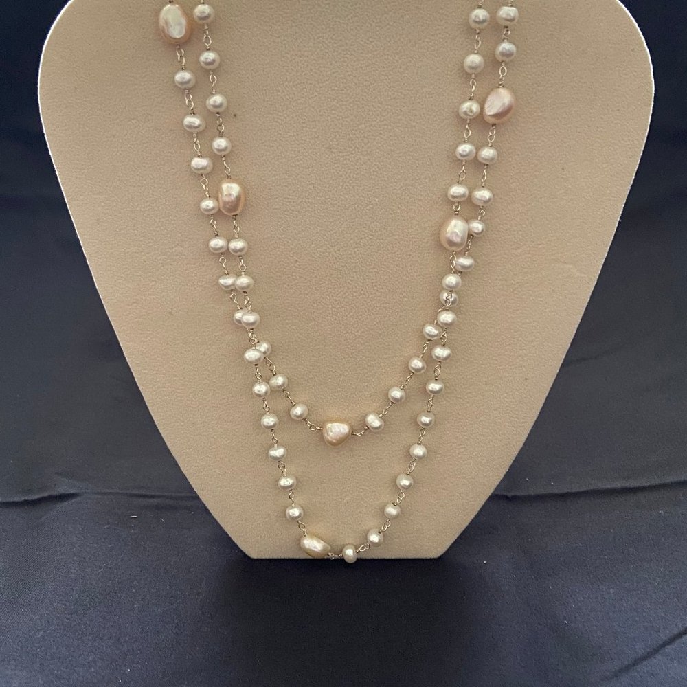 Vantel Lariat Retired Pearl Necklace Pink & White